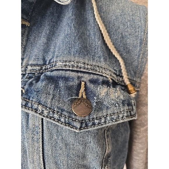Free People Denim Distressed Hooded Jean /Knit Jacket Coat Women's Size M - Picture 2 of 14